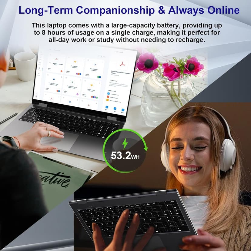 jumper 2 in 1 Laptop, 16 inch Convertible Laptop Computer with IPS FHD 360 Degree Touchscreen, 640GB Storage, 16GB RAM, Fingerprint Reader, Backlit Keyboard, Celeron N5095, 53.2WH, WiFi 6