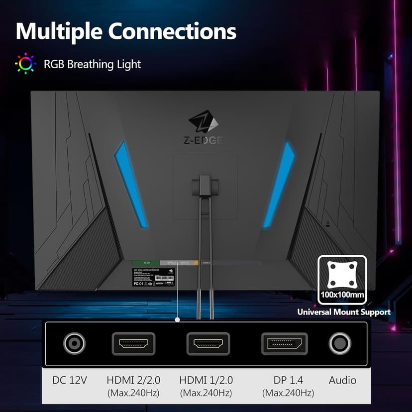 24.5" Gaming Monitor 240Hz, Z-Edge UG25F FHD 1920x1080 Computer Monitor, 1ms Frameless LED, Contrast Ratio 5000:1