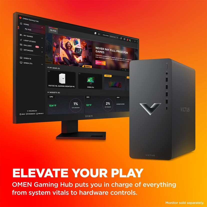 HP Victus 15L i7 RTX 4060 Premium Gaming Desktop, Intel i7-14700F (Beats i9-12900F), GeForce RTX 4060, 32GB RAM, 1TB SSD, RJ-45, DisplayPort, Wi-Fi 6, W11P, Black Bundle with Adata 512 External SSD