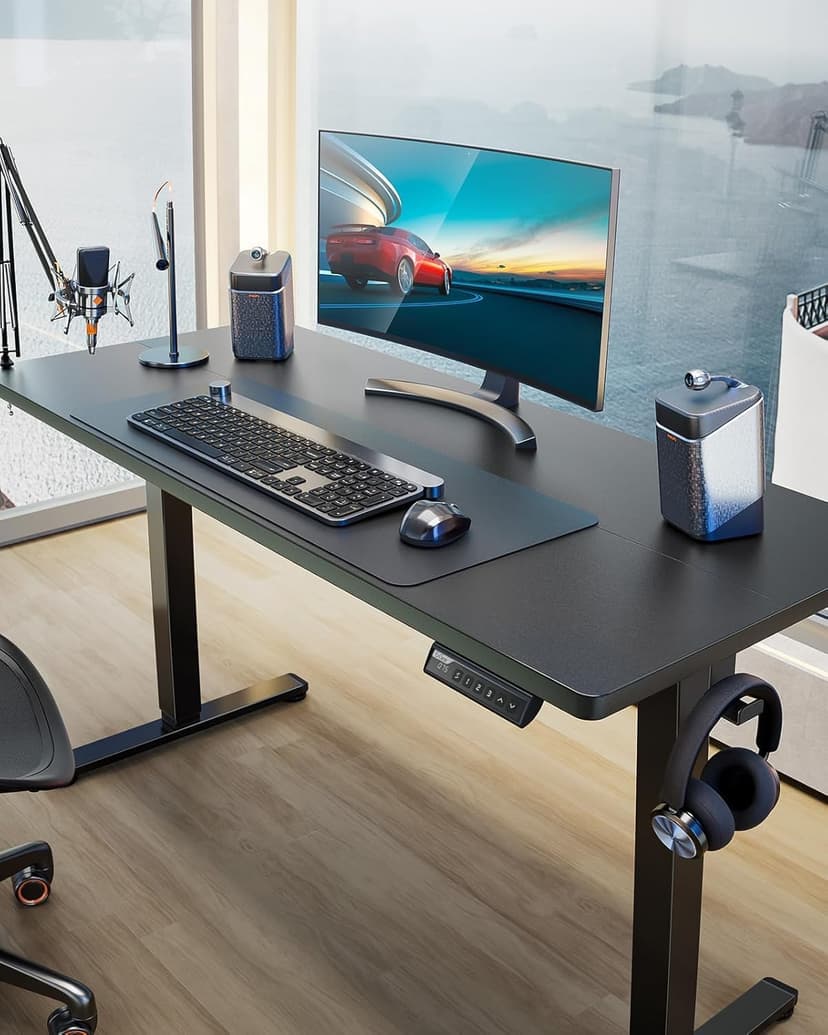 Height Adjustable Electric Standing Desk, Sit Stand up Desk, Memory Computer Home Office Desk with Two-Piece Desktop (Black, 48 * 24 Inch)