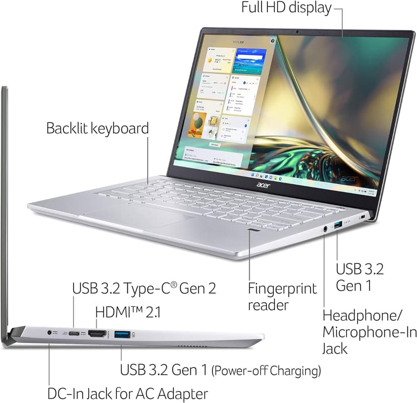 Acer Swift X SFX14-42G-R607 Creator Laptop | 14" Full HD 100% sRGB | AMD Ryzen 7 5825U | NVIDIA RTX 3050 Ti Laptop GPU | 16GB LPDDR4X | 512GB SSD | Wi-Fi 6 | Backlit KB | Windows 11, Gray