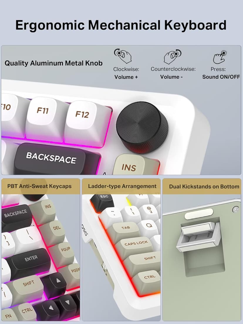 E-YOOSO Z82 Wireless Mechanical Keyboard, 3-Modes 81 Keys Compact, 75% Gasket Hot Swappable RGB Gaming Keyboard with Dedicated Knob Control and Sound Absorbing Pads, PBT Keycaps