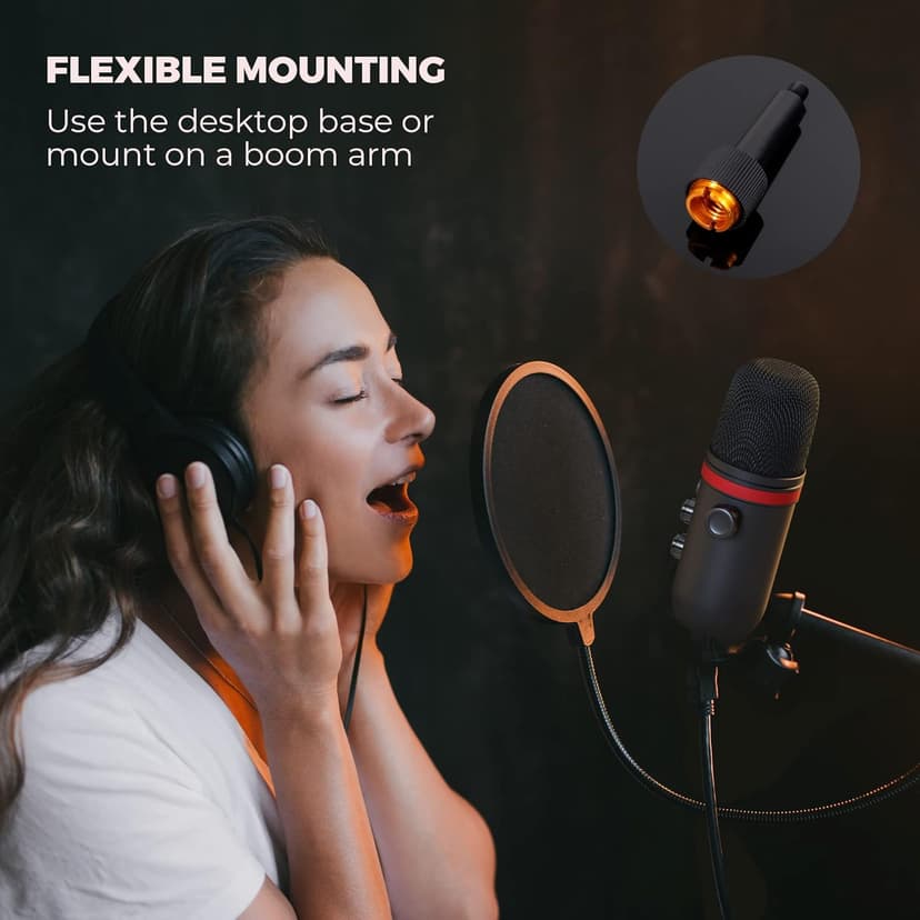 USB Microphone, Computer Condenser Gaming Mic for PC/Laptop/PS4/5, Headphone Output, Volume Control, USB Type C Plug and Play, LED Mute Button, for Streaming, Podcast, Studio Recording