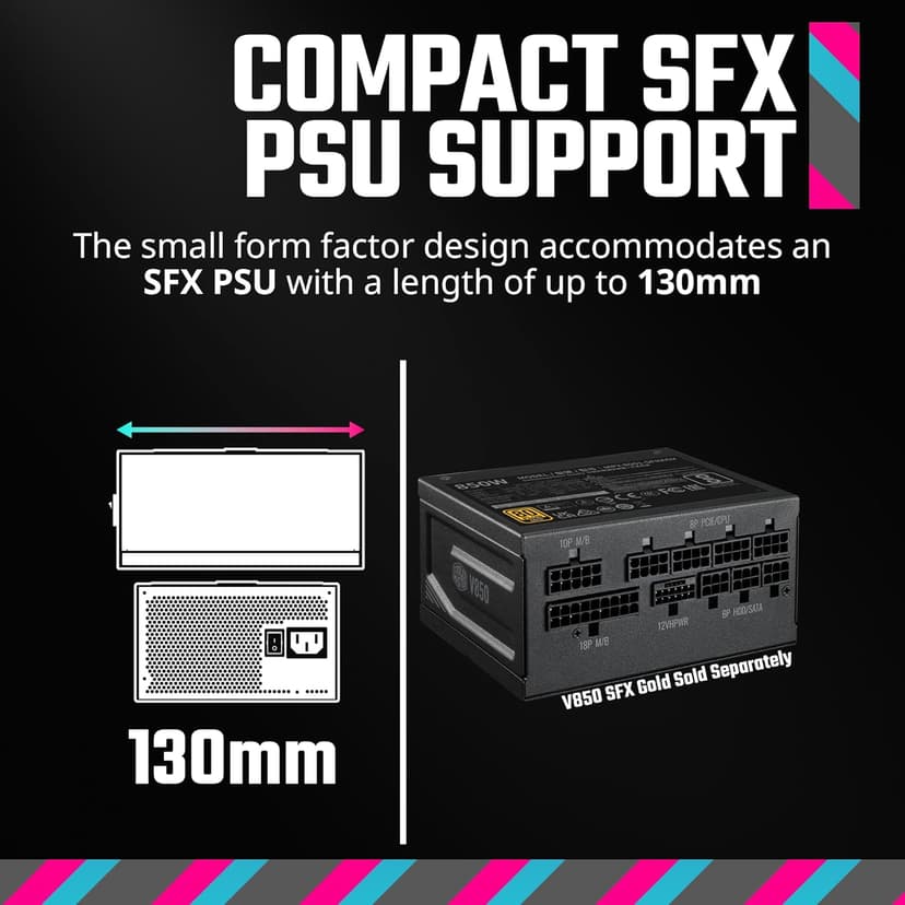 Cooler Master NR200 Mini-ITX PC Case, 330mm Horizontal Triple-Slot Mount GPU, 240mm|280mm AIO, SFX PSU 130mm, Compatible RX 7900 XTX|4080 Super, Vented Panels, DIY
