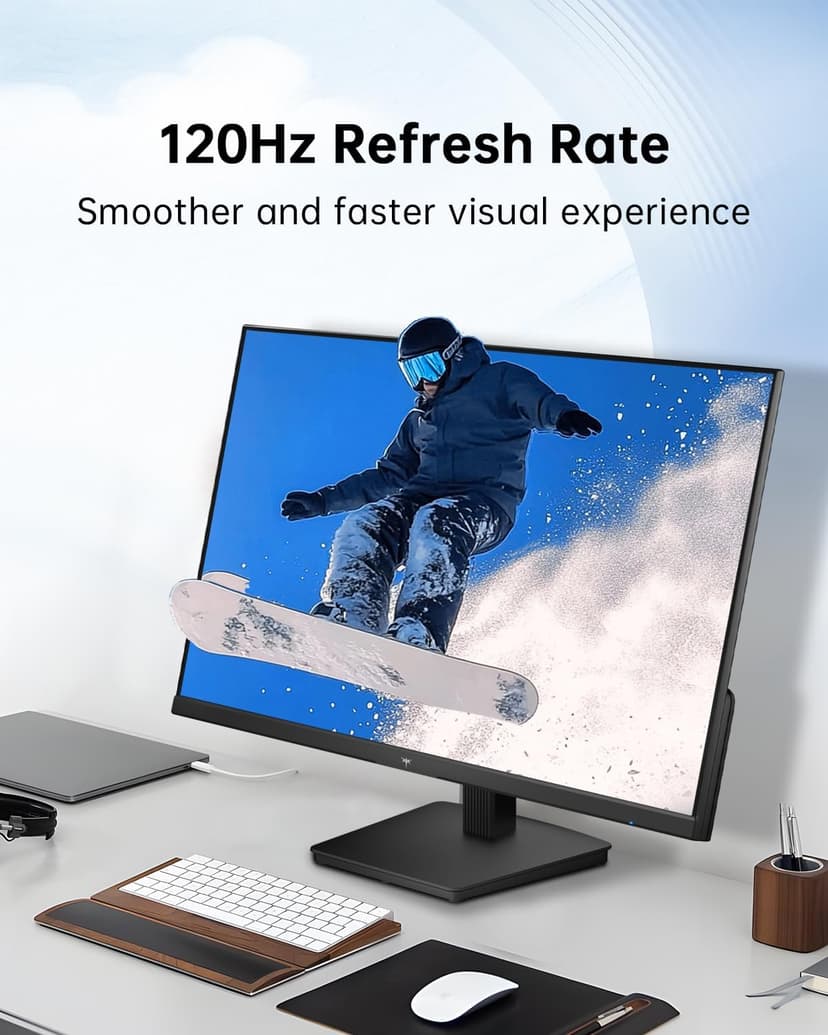 27 Inch Computer Monitor - QHD (2560 x 1440) Display, Up to 120Hz Monitor, IPS Panel, 123% sRGB, HDMI 2.0 x 2 & DP 1.4 x1, Freesync & G-sync, Eye-Friendly Screen PC Monitors for Work Gaming