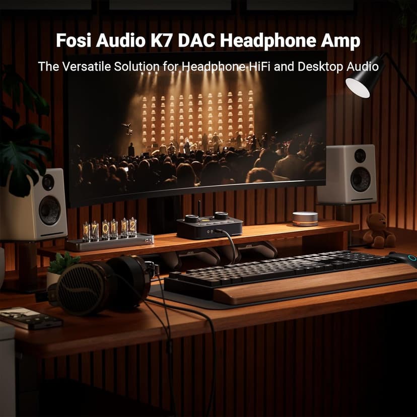 Fosi Audio K7 DAC Headphone Amp, Desktop USB C Digital to Analog Audio Converter for Workspace and Gaming PC PS5, Optical/Coaxial/Bluetooth aptX HD LL/Microphone Input, 3.5mm/4.4mm Balanced/RCA Output