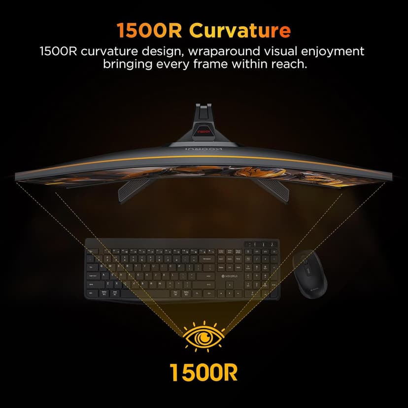 KOORUI 25 Inch Curved Gaming Monitor 240Hz FHD 1080P Computer Monitor, 1500R 1ms GTG Display, Adaptive Sync, 90% DCI-P3,HDR, Eye Care, Tilt Adjustable, VESA 75x75mm, Black,G2511XC