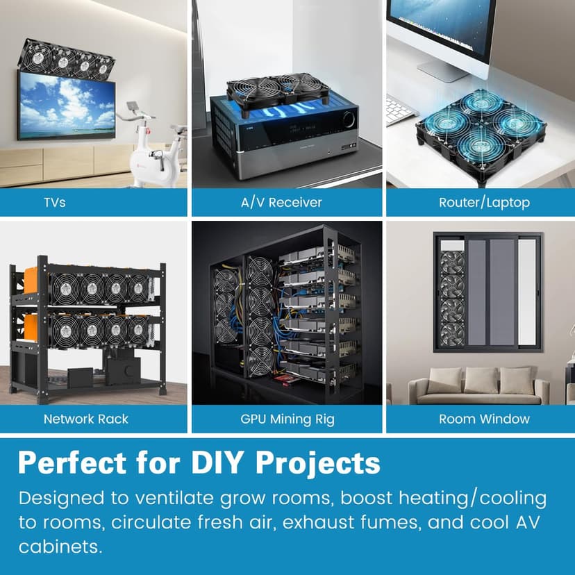 GDSTIME 4x120mm Powerful Computer Fans with AC Powered 100V 240V Variable Speed Controller DIY Cooling Ventilation Exhaust Projects for GPU Mining Rig Receiver TVs Network Rack Window Greenhouse Sheds