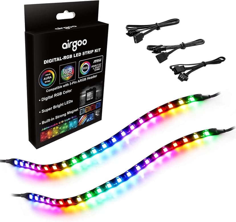 Addressable RGB PC LED Strip, 13.78 x 0.39 x 0.12 inches Clear Silicone Covering, for 5V 3-pin argb Header, Built-in Eight Strong Magnets, Easy to Install