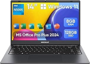 Laptop Computer, 14 Inch Laptop 8GB RAM 128GB SSD Laptops, Quad-Core N5095 Processor, Up to 2.9 GHz, Win11 Pro, Office Pro Plus 2024, WiFi 5, BT 5.0, Webcam, Long Lasting Battery, Black