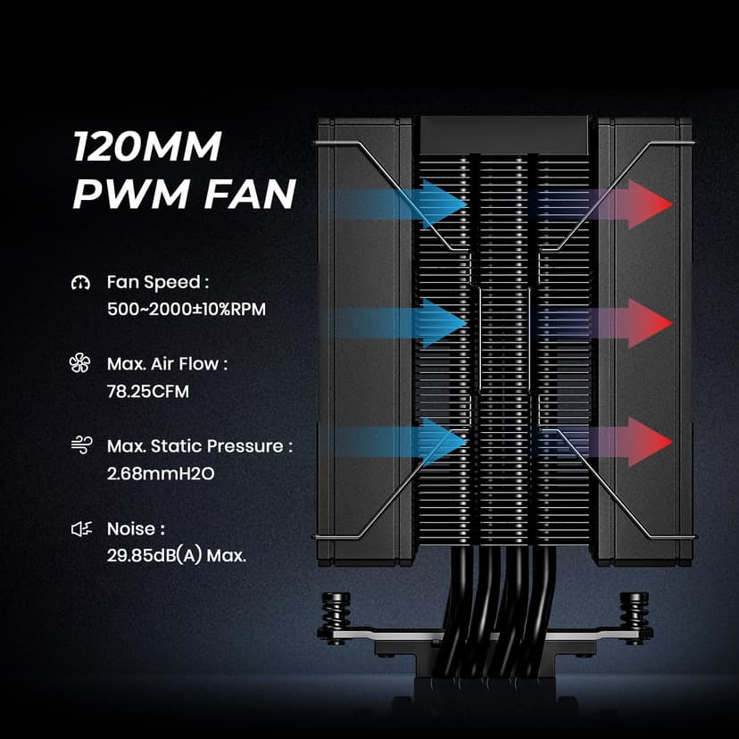 ID-COOLING FROZN A410 DK CPU Cooler, All-Black Layout Single Tower with 2x120mm FDB Fans in a Push-Pull Configuration, Noninterference with RAM, Compatible with Intel and AMD Latest Sockets
