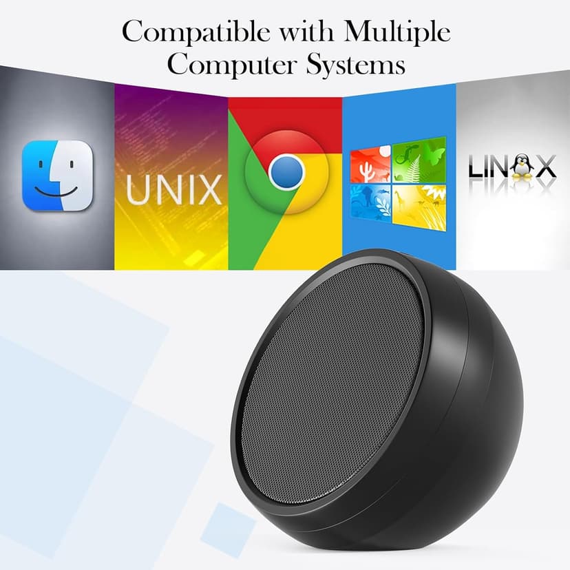 USB Computer Speaker for Laptop, External Speakers for Desktop Computer with Crystal Clear Sound, Rich Bass and Volume Buttons, Plug-N-Play (Black)