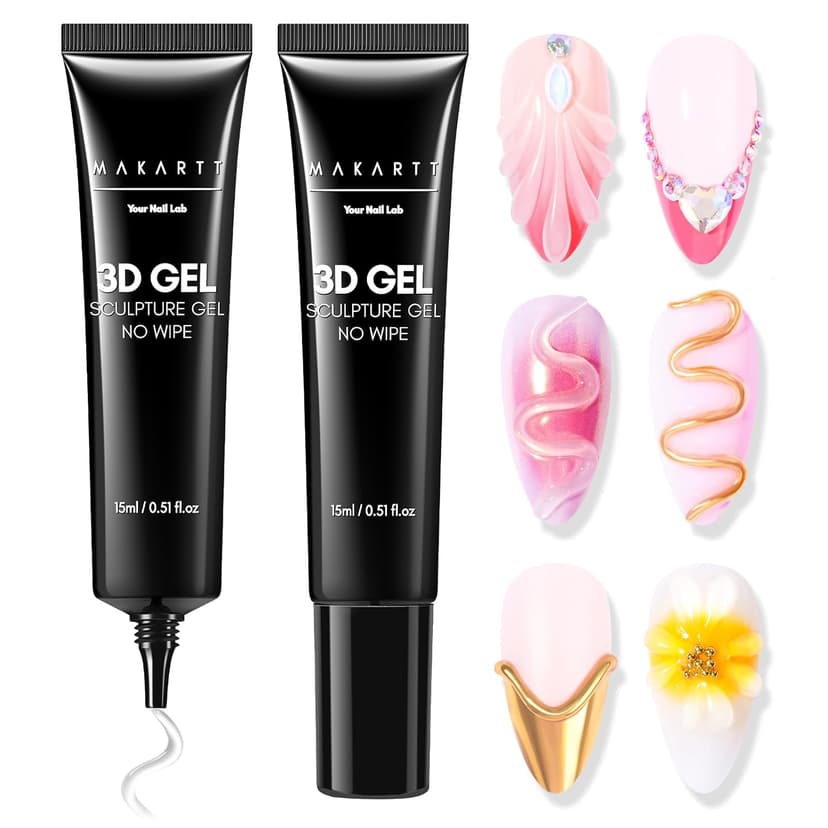 Makartt 3D Nail Art Gel 2 Pcs 15g DIY No Wipe 3D Molding Gel for Nails Decoration, Manicure Sculpture Nails