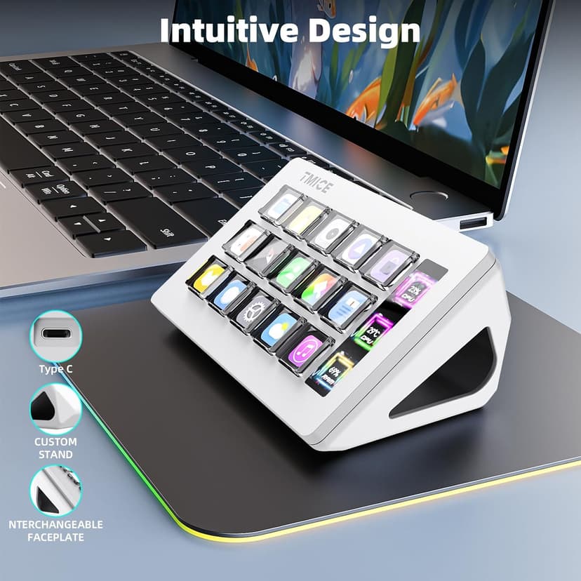TMICE Stream Controller - Live Production Controller with 15 Customizable LCD Keys and Adjustable Stand, Trigger Actions in OBS Studio, Streamlabs, Twitch, YouTube and More, Works with PC/Mac