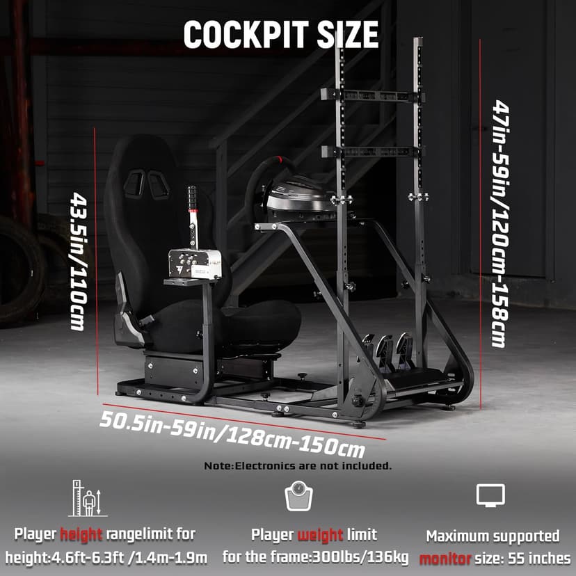 Dardoo g923 Racing Simulator Cockpit with Monitor Mount and Black Seat Adjustable Fits For Logitech g29 g920, Thrustmaster t300 Simulated Cockpit Without Shifter, Wheel, Pedals and Display