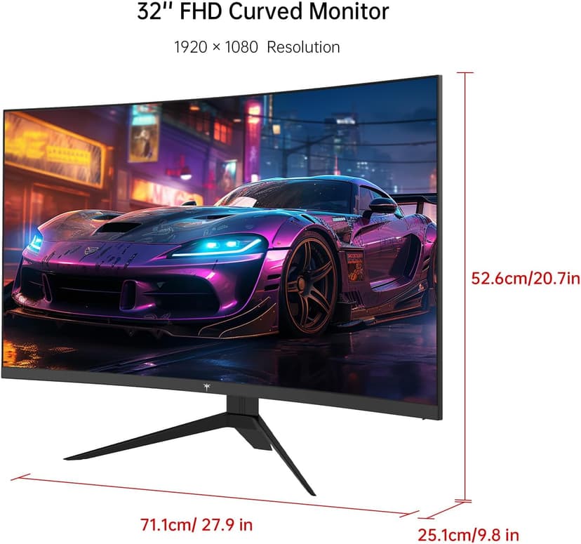 32 Inch FHD 1080p Curved Gaming Monitor - VA 1500R Curved Monitor, 165Hz 1ms MPRT, FreeSync & G-Sync, 122% sRGB, DP/HDMI, VESA, HDR10 for Gaming Home Office Business PC Monitor