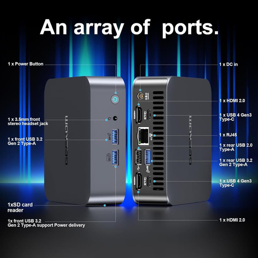 GEEKOM GT13 Pro i9 Mini PC, 13th Gen Intel i9-13900H Mini Computers(14C/20T Up to 5.4GHz) 32GB DDR4&2TB M.2 2280 NVMe Gen 4 * 4 SSD Windows 11 Pro Support Wi-Fi 6E/Bluetooth 5.2/USB 4.0/2.5G LAN/8K