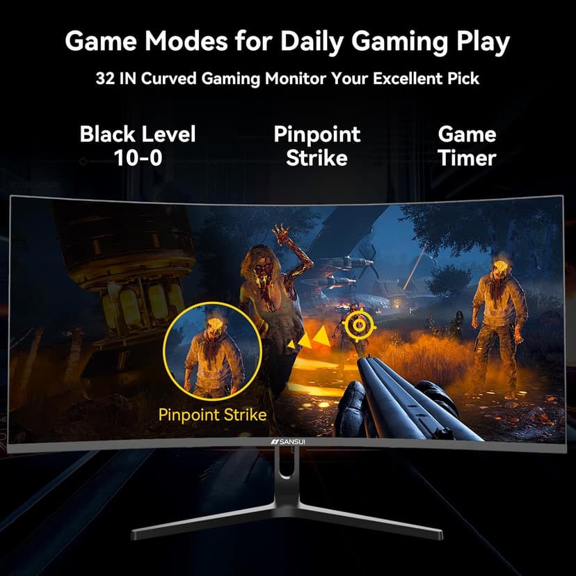 SANSUI 32 Inch Curved 240Hz Gaming Monitor High Refresh Rate, FHD 1080P Gaming PC Monitor HDMI DP1.4, Curved 1500R, 1Ms MPRT, HDR,Metal Stand,VESA Compatible (ES-G32C3F DP Cable Incl.)