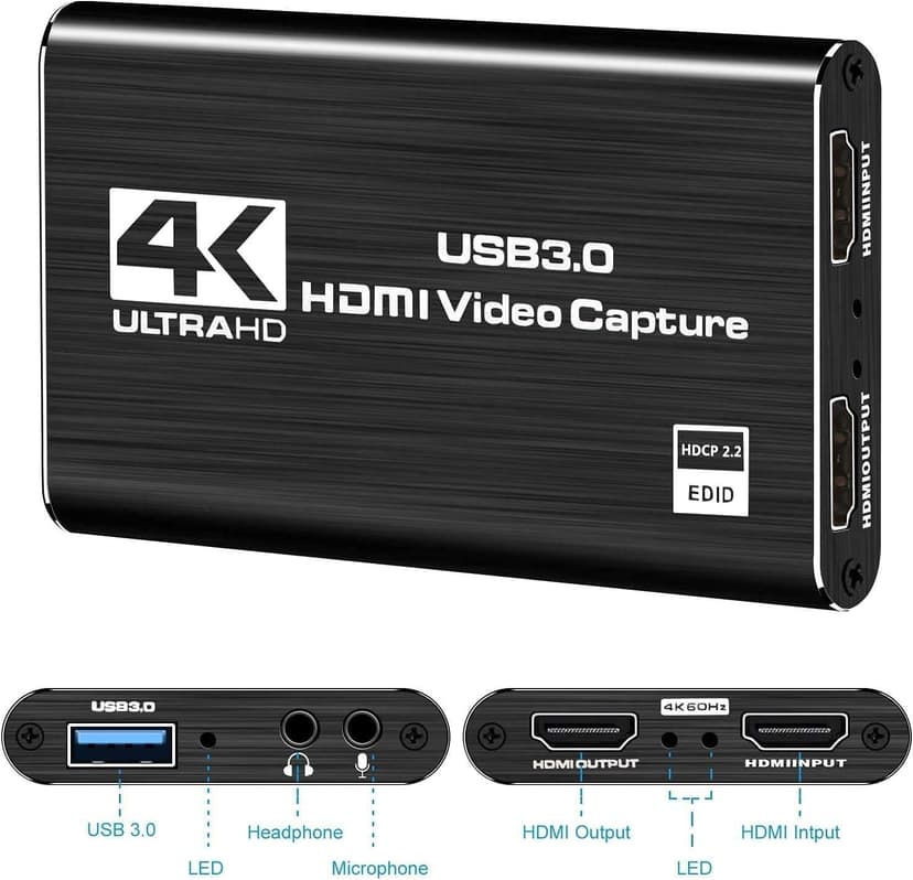 DIGITNOW Audio Video Capture Card,4K HDMI USB 3.0 Capture Adapter Video Converter 1080P 60fps Portable Capture Device for Video Game Recording Live Streaming Broadcasting,Support PS4 Xbox One Camera