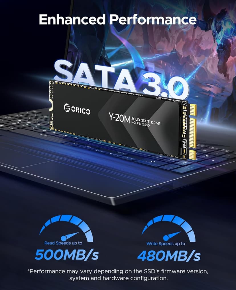 ORICO M.2 2280 SATA SSD, 1TB Internal M.2 SSD with B+M Key for Desktop/Laptop, SATA III 6Gbps NGFF Solid State Drive Low Power Consumption (PCIe NVMe Incompatible) - Y20M