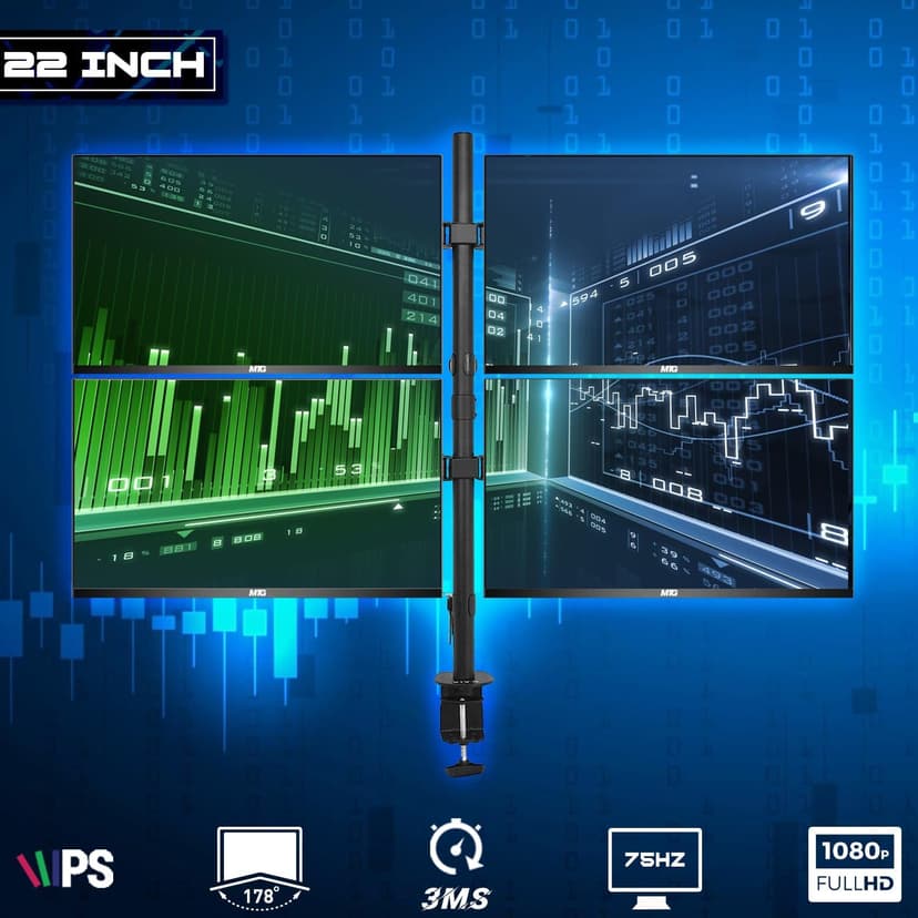 TechMagnet Trading Desktop PC, Intel Core i5 9th Gen, 16GB RAM, 512GB SSD + 4TB HDD, 4 New 22” LED Monitors, 2 Network Cards, Trading Platform Support, MTG Keyboard & Mouse Win 11 (Renewed)