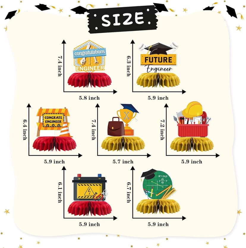 Congrats Engineer Graduation Table Honeycomb Centerpieces, Future Engineer Party Table Toppers Engineer Degree Graduation Decoration Supplies Engineering Table Centerpieces 7 PCS