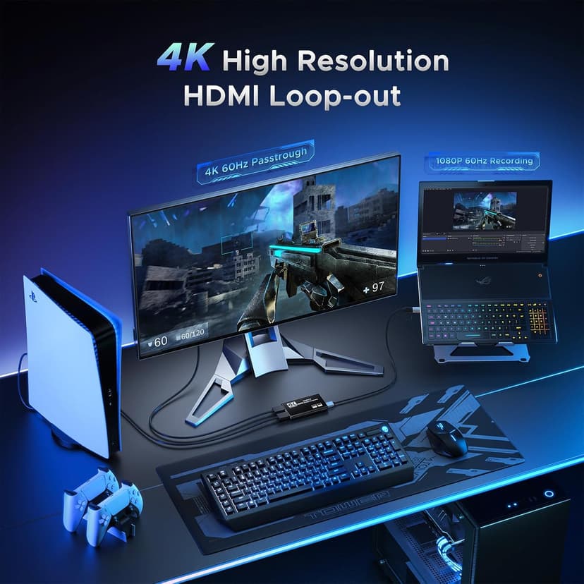 Video Capture Card, Audio Video Capture Card, USB 3.0 Capture Card 4K HDMI Loop-Out, 1080P 60FPS/2K 30FPS Video Game Capture for Streaming Works for PS5/Switch/Camera/PC/OBS(Black)