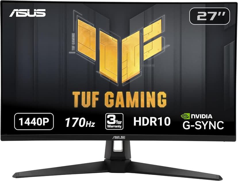 ASUS TUF Gaming 27" 2K HDR Monitor (VG27AQ1A) - QHD (2560 x 1440), IPS, 170Hz (Supports 144Hz), 1ms, Extreme Low Motion Blur, Speaker, G-SYNC Compatible, VESA Mountable, DisplayPort, HDMI,BLACK