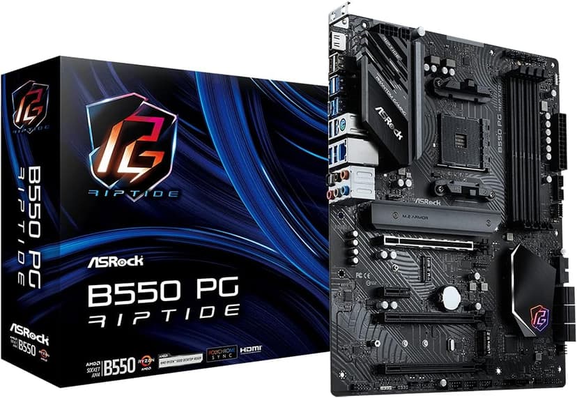 ASRock AMD B550 PG Riptide ATX Motherboard Dual Channel DDR4 4933 MHz AM4 Socket 128 GB SATA3 6.0 Gb/s M.2