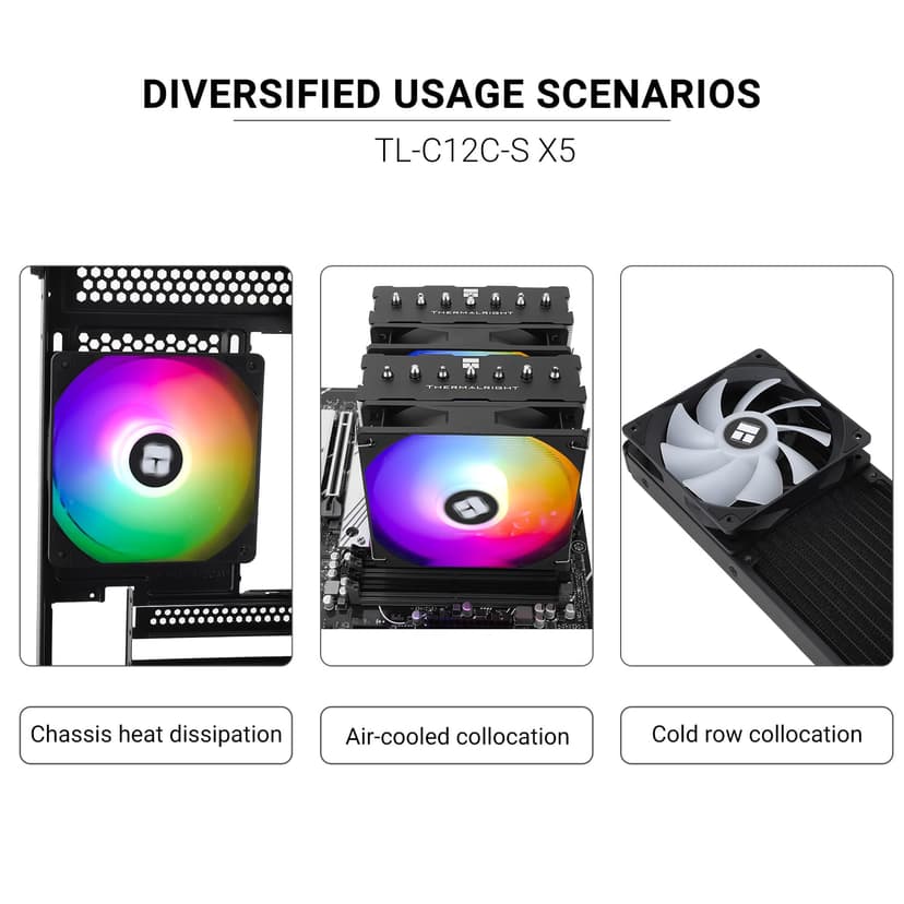 Thermalright 5 Pack TL-C12C-S CPU Fan 120mm ARGB Case Cooler Fan, 4pin PWM Silent Computer Fan with S-FDB Bearing Included, up to 1550RPM Cooling Fan（5 Quantities）