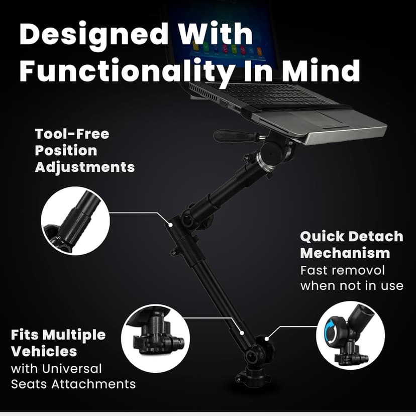 Mount-It! Car Laptop Mount | No-Drill Laptop Vehicle Mount for Truck & Van Use at Front Passenger Seat | Adjustable Height Fits 12-15.4 Inch Screens, 9 Lbs Capacity, Full Motion and Lockable Joints