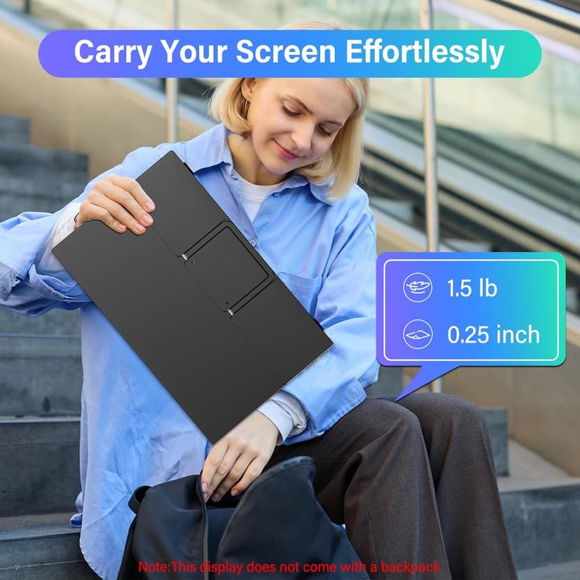 InnoView 15.6'' Portable Monitor for Laptop Built-in 90° Adjustable Stand Without Bag FHD 1080P USB-C Travel Monitors HDR IPS Portable Laptop Monitor for MacBook PC Xbox PS4/5 Switch