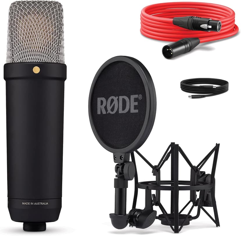 RØDE NT1 5th Generation Large-diaphragm Studio Condenser Microphone with XLR and USB Outputs, Shock Mount and Pop Filter for Music Production, Vocal Recording and Podcasting (Black)