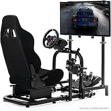 Anman Racing Simulator Cockpit 50mm Large Round Tube Vertical Bracket Seat with Monitor Display TV Stand Fit for Logitech/Thrustmaster/Fanatec G29 G920, Wheel Shifter Pedals NOT Included
