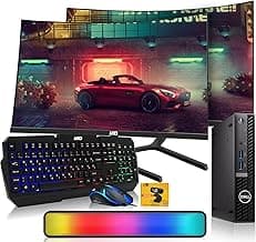 Dell Optiplex Tiny Mini Desktop PC, Intel Core i5, 32GB RAM, 1TB SSD with Dual 27 inch Curved Monitor, AI Enabled RGB Keyboard Mouse, RGB Soundbar and Webcam Windows 11 Pro (Renewed)
