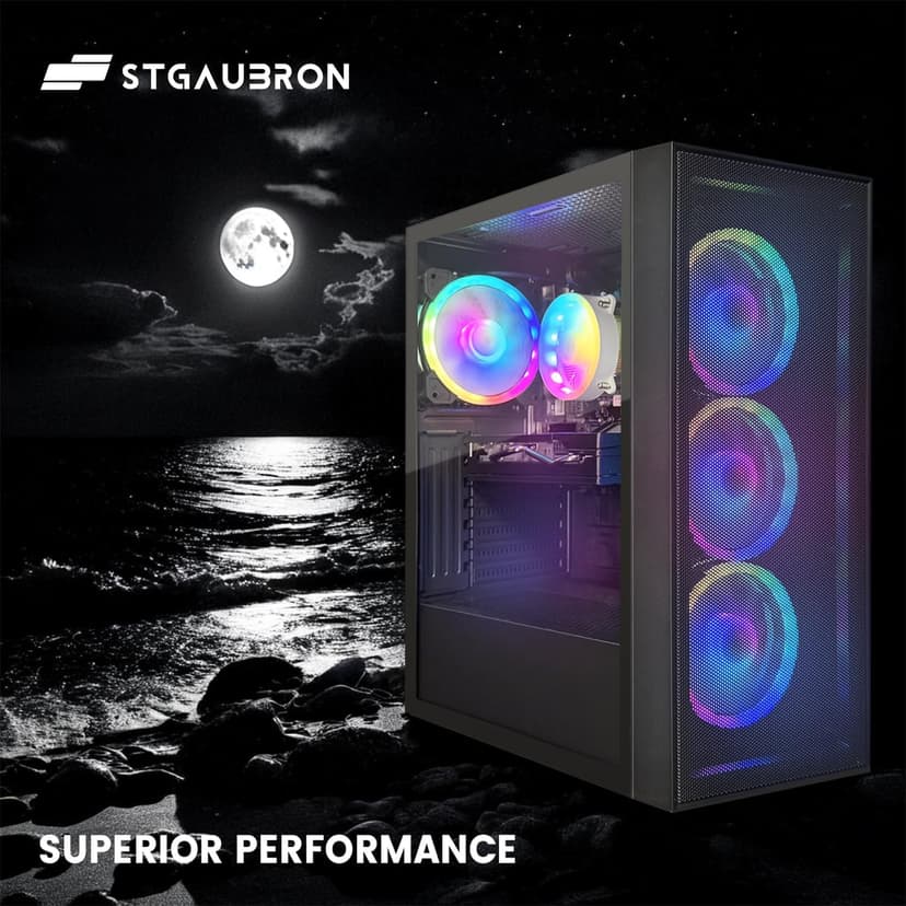 STGAubron Gaming PC Computer Desktop, Radeon RX 580 8G, Intel Core I7 8th up to 4.10 GHz, 16G DDR4, 512G SSD, WiFi 6 & BT 5.2, RGB Fan x4, Windows 11 Home