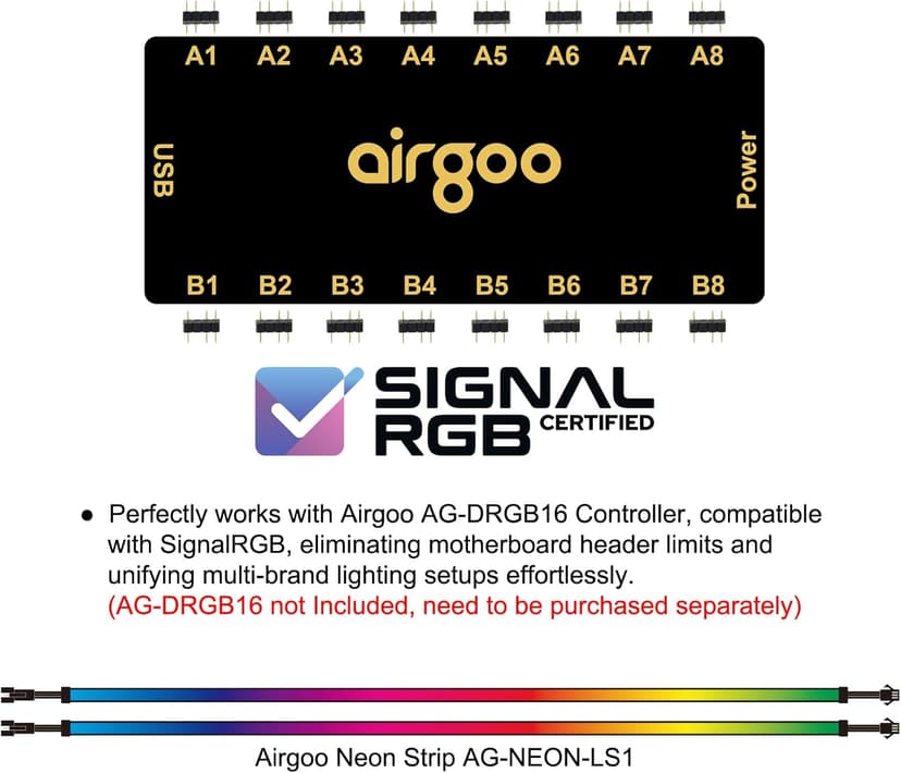 airgoo Addressable RGB PC LED Strip, AG-NEON-LS1 Diffused Silicon Rubber Tube Neon Strip, for 5V 3-pin argb Header or AG-DRGB16 SignalRGB Controller(Not Included), Come with Magnetic Brackets