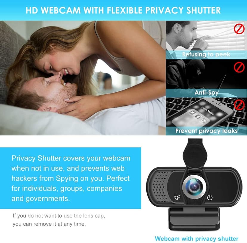 Full HD 1080P Webcam with Privacy Shutter and Tripod, Pro Streaming Web Camera with Microphone, Widescreen USB Computer Camera for Laptop Desktop