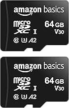 Amazon Basics MicroSDXC UHS-I Class 10 Memory Card with Full Size Adapter, A2, U3, V30, 4K, Read Speed up to 100 MB/s, 64 GB (2pack), for GoPro Cameras Storage, Black