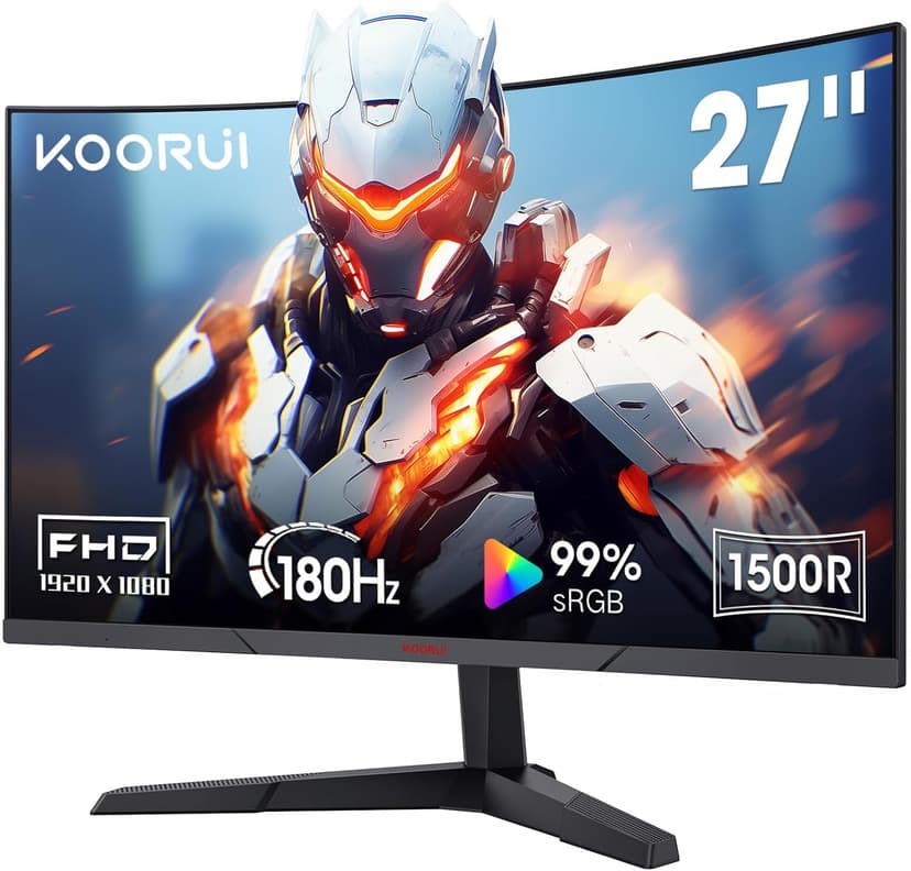 KOORUI 27 inch Curved Gaming Monitor 180Hz FHD 1080P Computer Monitor,VA 1500R Display,Eye Care,Adaptive Sync,DisplayPort1.2& HDMI2.0,VESA Compatible,Tilt Adjustable,Black