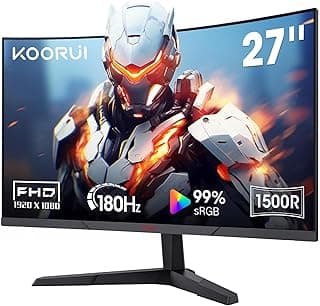 KOORUI 27 inch Curved Gaming Monitor 180Hz FHD 1080P Computer Monitor,VA 1500R Display,Eye Care,Adaptive Sync,DisplayPort1.2& HDMI2.0,VESA Compatible,Tilt Adjustable,Black