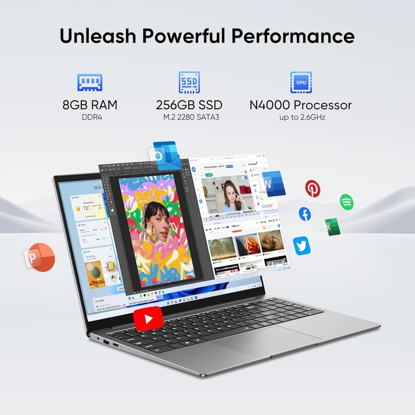 EYY 15.6" Laptop Computer, Laptops with 8GB RAM 256GB SSD, 100% sRGB Screen, Celeron N4000 Processor(up to 2.6GHz) Notebook, Ms Office 2024丨Dual Band WiFi丨BT 4.2丨HDMI丨Windows 11 Pro丨Long Battery Life