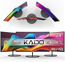 Kado Triple Monitor Setup - 3-Pack 24" Curved 1920x1080 Computer Monitor 1500R 75Hz VESA Mount HDMI Office Gaming Hybrid Built-in Speakers (C24X Trio Series)