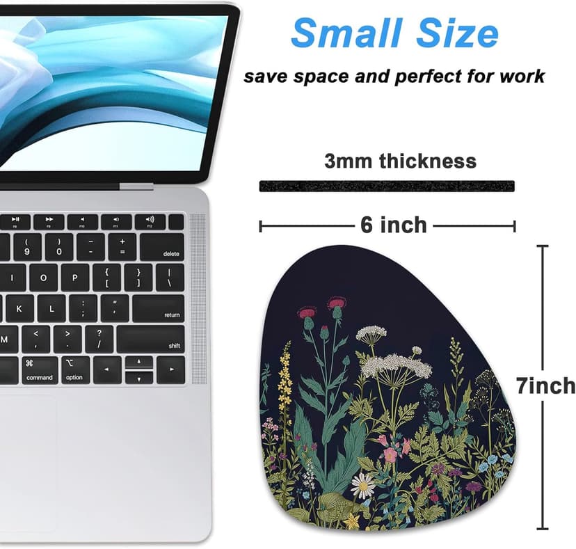 Rimilak Small Mouse Pad 6 x 7 Inch, Irregular Mini Mouse Pad with Non-Slip Rubber Base, Waterproof Compact Mouse Mat for Laptop Computer Wireless Mouse Keyboard Home Office Travel, Midnight Flowers