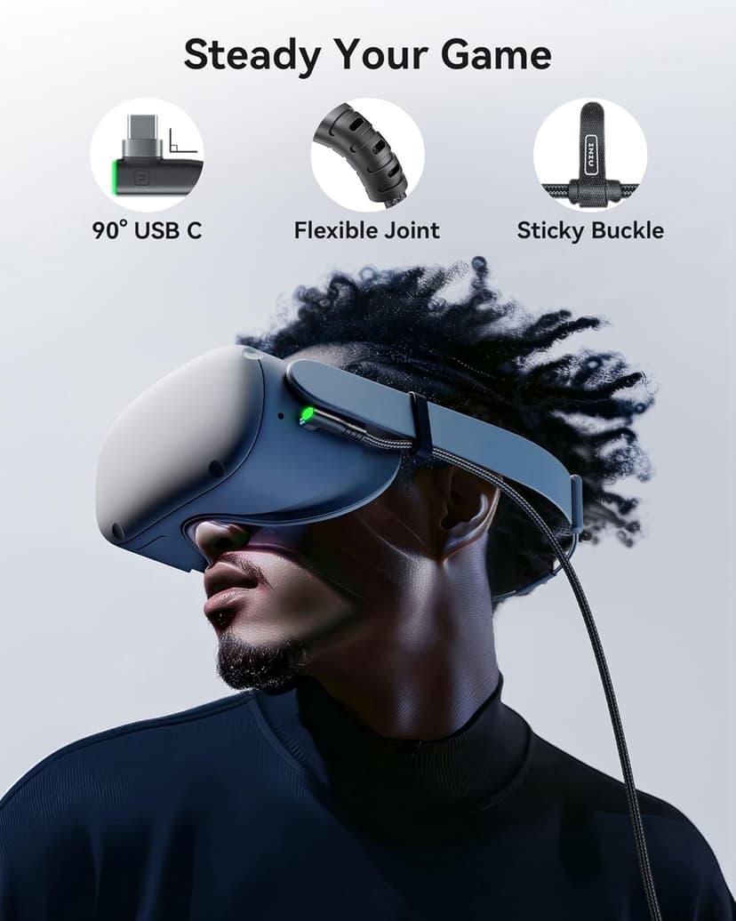 INIU Link Cable with Charging [16ft] for Meta Quest 3s Oculus Quest 3 Quest 2/Pro, Pico 4, PC VR, Steam VR, USB 3.0 High Speed Data Cable, USB C Charger Cord for VR Headset Accessories