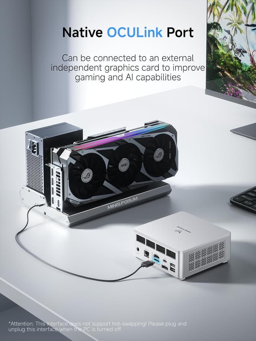 MINISFORUM UM880 Plus Mini PC AMD Ryzen 7 8845HS(8C/16T, up to 5.1GHz), 32GB DDR5 1TB PCIe4.0 SSD, HDMI+DP+USB4 Triple Outputs, OCuLink Port, 2.5G LAN, 5x USB Port, Radeon 780M Graphics Micro Computer