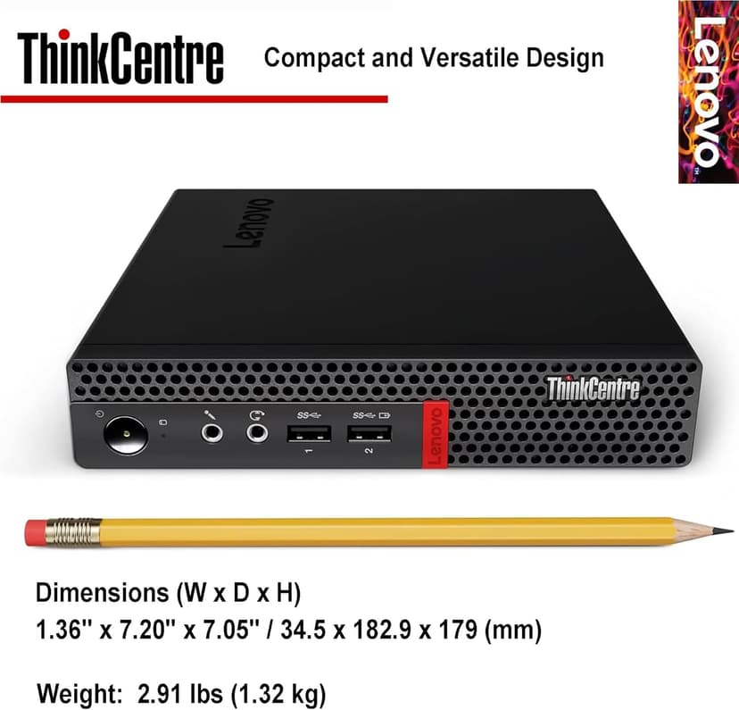 Lenovo ThinkCentre Mini Business Desktop, 16GB RAM, 256GB SSD, AMD Dual-Core Processor, Dual-Display Support, Wi-Fi, Bluetooth, USB, RJ-45, Keyboard&Mouse Included, Windows 11 Pro, Just 1 Liter Volume