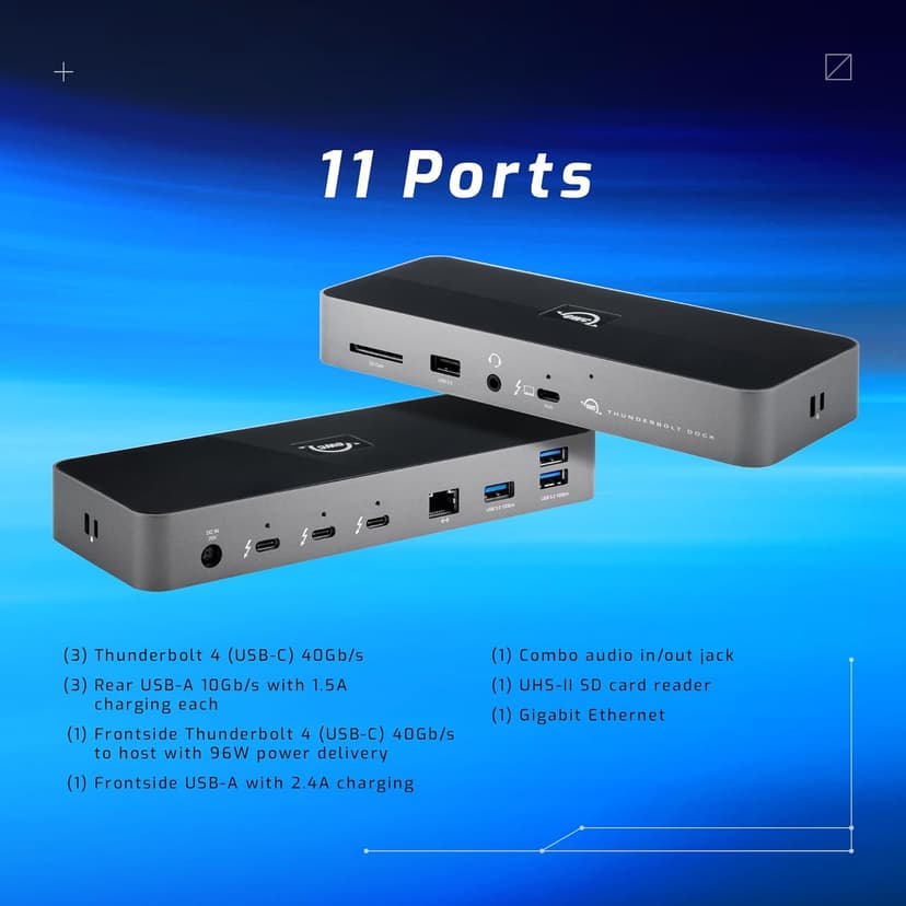 OWC 11-Port Thunderbolt Dock with 4 Ports, 4 USB Ports, Ethernet, Audio, and Card Reader Functionality for Thunderbolt 3 Mac or Thunderbolt 4 PC