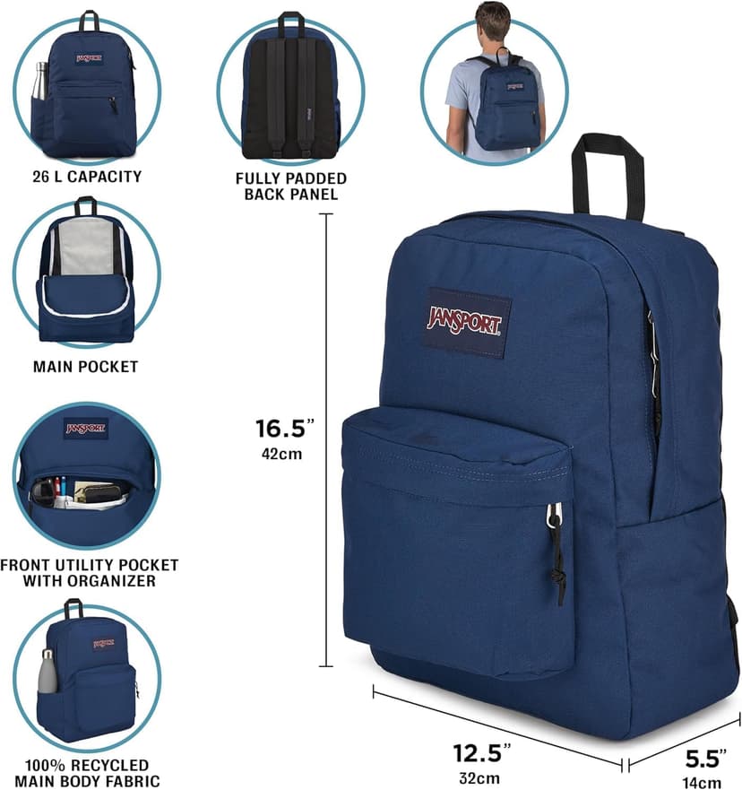 JanSport SuperBreak Plus Backpack with Padded 15-inch Laptop Sleeve and Integrated Bottle Pocket - Spacious and Durable Daypack for Work and Travel - Stellar Starfield