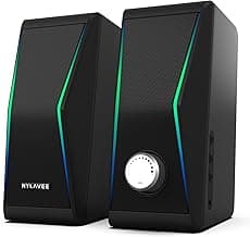 Computer Speakers, Bluetooth 5.0 Hi-Fi Stereo PC Speakers, 4 Dynamic Lighting Modes, AC Adapter Powered and 3.5mm AUX-in Computer Speakers for Desktop PC, Monitor, Laptop, Tablet, Phone